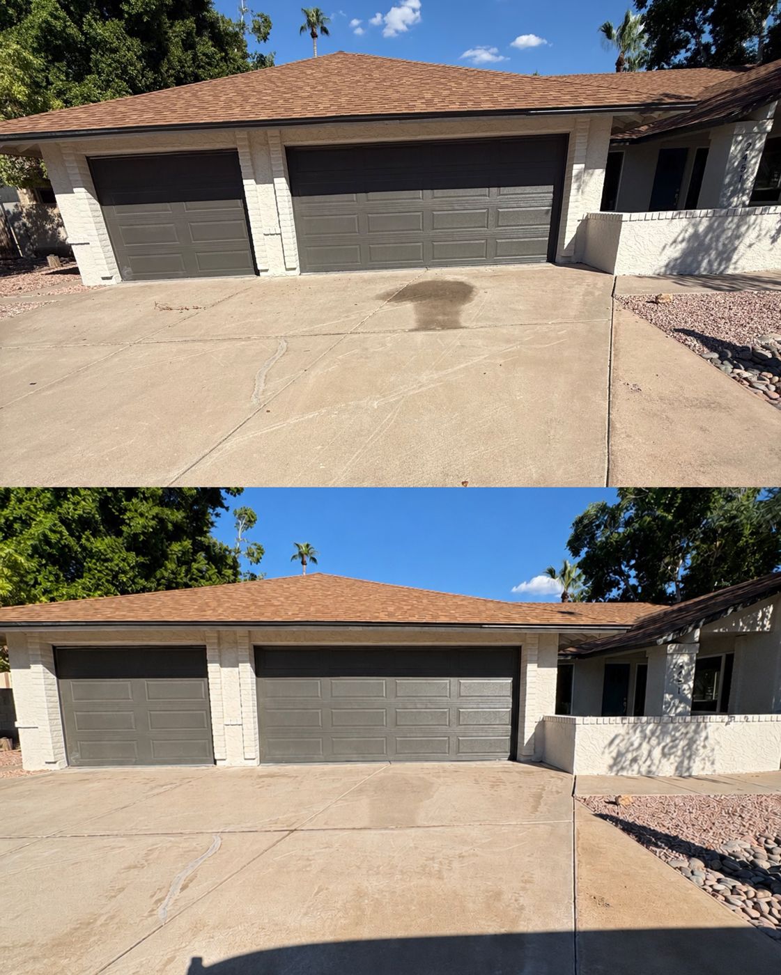 Driveway before and after: oil stain removed